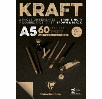 Kraft tekenblok A5 bruin/zwart 60 vel