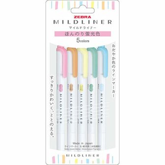 Zebra mildliner set 5 stuks - pastel colors