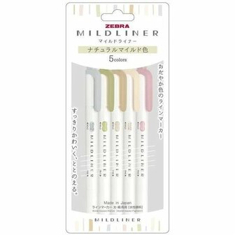 Zebra mildliner set 5 stuks - natural colors