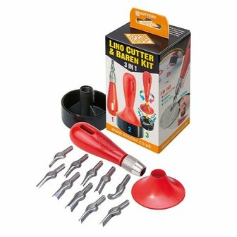 Lino Cutter &amp; Baren Kit 3 in 1 - 10 cutters