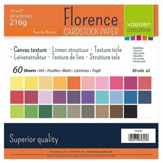 Scrapbookpapier - Cardstock - Diverse Kleuren - Texture - 30,5x30,5cm - 216 grams - Florence - 60 vellen