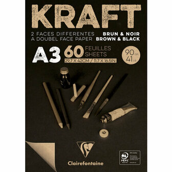 Kraft tekenblok A3 bruin/zwart 60 vel