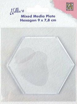 Mixed media plate hexagon 9 x 7,8 cm