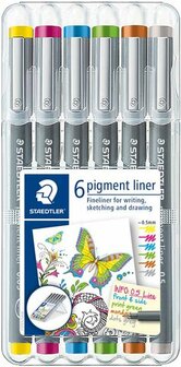 Staedtler set 6 pigment liners kleur helder 0.5 mm