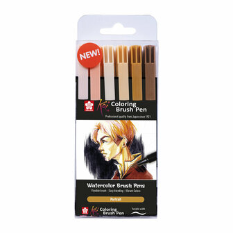 Koi coloring brush pen set Portait 6 stuks