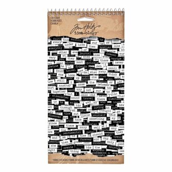 Tim Holtz Chitchat Stickers - Zwart-Wit - Engelse Woorden - 1000 stuks - 1 boekje