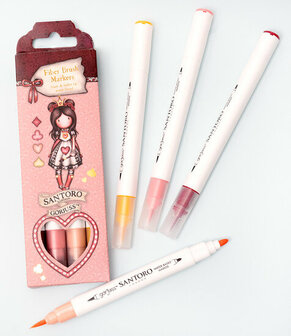 Gorjuss Fibre brush markers Reds, pink, yellow - Wonderland nr. 11