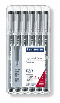 Staedtler set 6 pigment liners zwart