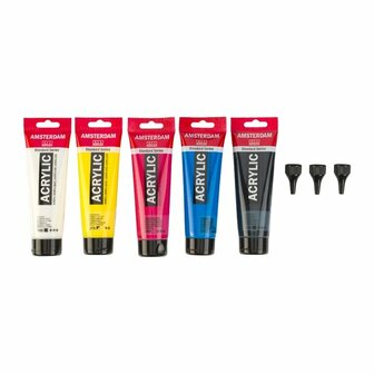 Amsterdam standaard acrylverf primaire set 5 x 120ml + 3 doseertuiten