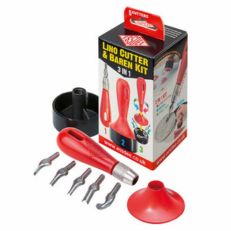 Lino Cutter &amp; Baren Kit 3 in 1 - 5 cutters