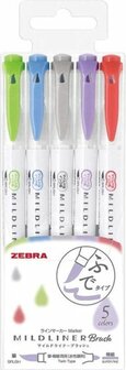 Zebra mildliner brushpen set 5 stuks - cool &amp; warm colors