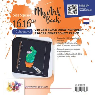 MyArtBook papier vierkant - zwart tekenpapier 210g