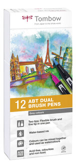 Tombow 12 ABT Dual Brush Pennen Grey colours