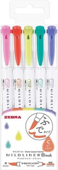 Zebra mildliner brushpen set 5 stuks - bright colors