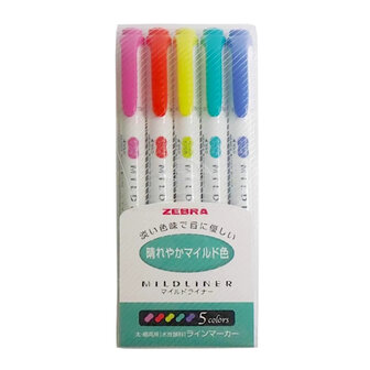 Zebra mildliner set 5 stuks - bright colors