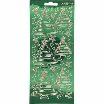 Stickers, goud, kerstbomen, 10x23 cm, 1 vel