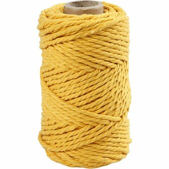 Macram&eacute; koord, geel, L: 55 m, d 4 mm, 330 gr/ 1 rol