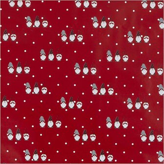 Inpakpapier, rood, Scandinavische kerstkabouter, B: 50 cm, 80 gr, 5 m/ 1 rol