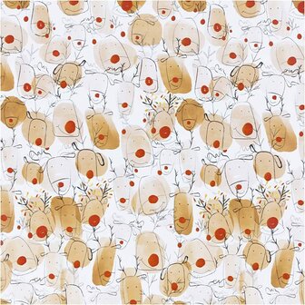 Inpakpapier, beige, rood, Rendieren, B: 50 cm, 80 gr, 5 m/ 1 rol