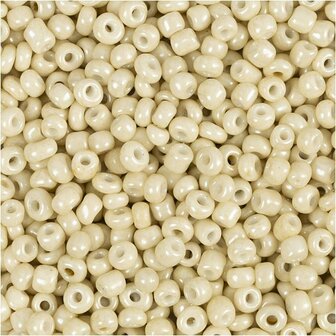 Rocailles, off white, d 3 mm, afm 8/0 , gatgrootte 0,6-1,0 mm, 25 gr/ 1 doos