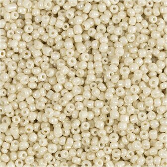 Rocailles, off white, d 1,7 mm, afm 15/0 , gatgrootte 0,5-0,8 mm, 25 gr/ 1 doos