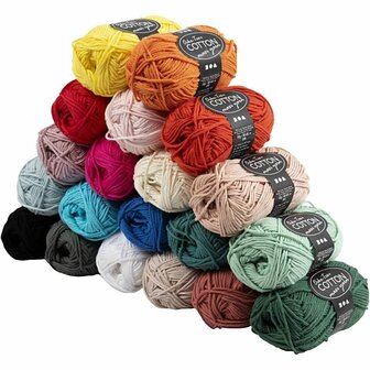 Katoengaren, diverse kleuren, L: 80-85 m, 20x50 gr/ 1 doos