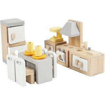 VIGA Meubilair voor poppenhuis, keuken, afm 2x2x7,5 cm, 9 onderdelen/ 1 set