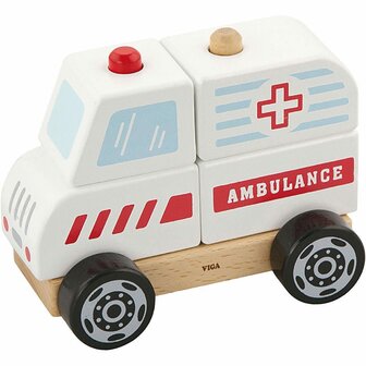 VIGA houten stapelbare ambulance speelgoed, ambulance, afm 13x10x8 cm, 1 stuk