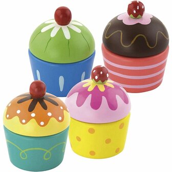 Viga Toys Houten Cupcakes - 8-delige Set - Voor Kleurherkenning en Creatief Spel