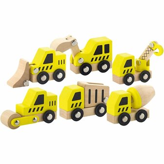 VIGA mini-auto&#039;s, gravers en bouwvoertuigen, afm 7-9 cm, 6 onderdelen/ 1 set