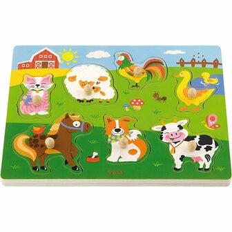 VIGA hout legpuzzel met geluid, boerderijdieren, afm 33x22,5x3 cm, 1 stuk