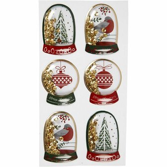 Shaker stickers - goud - vogel - boom en kerstballen - afm 49x32+45x36 mm - 6 stuk