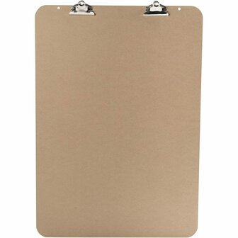 Klembord XL - Bord Met 2 Papierklemmen - Houten Bord Met Metalen Klemmen - Poster Bord Met Clips - A2, A3 - Afm. 52x74x0,5cm - Creotime - 1 stuk