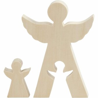 Engelen Hout - 2-in-1 Houten Engelen Figuren - DIY Engel Decoratie - Hout Kerstdecoratie - 7,8 + 20 cm