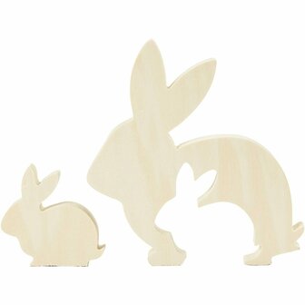 2-in-1 Houten Konijntjes Set &ndash; Losmaakbare Figuren van Licht Hout (5+10,5 cm) - Mama &amp; Baby - 1 Set