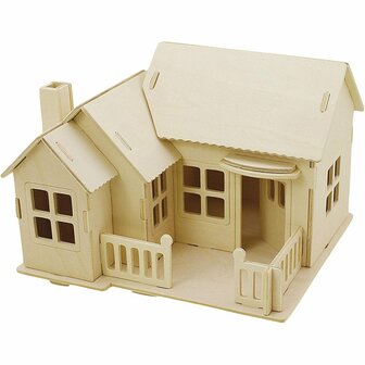 3D Houten Constructie Set &ndash; Huis Met Terras &ndash; Zelfbouw Houten Puzzel &ndash; DIY Houten Huis Model &ndash; 3D Houten Puzzel Voor Kinderen &ndash; Afmeting 19x17,5x15 cm &ndash; 1 Stuk