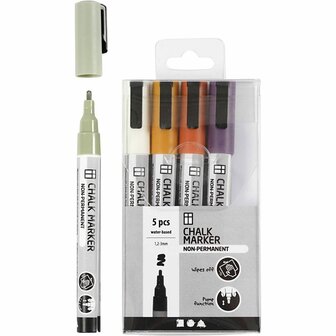 Chalk Markers - Krijtstiften - Pastelkleuren - Krijtbord, Ramen, Glas, Porselein, Plastic, Spiegels, Papier - Llijndikte: 1,2-3 mm - 5 stuks