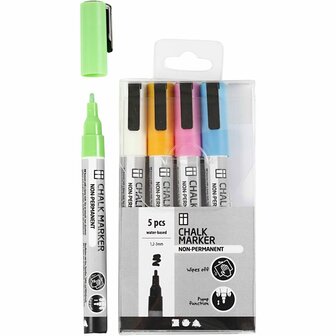 Chalkmarkers - Krijtstiften - Sterke Kleuren - Glas, Porselein, Kunststof, Spiegels - Lijndikte 1,2-3mm - 5 stuks