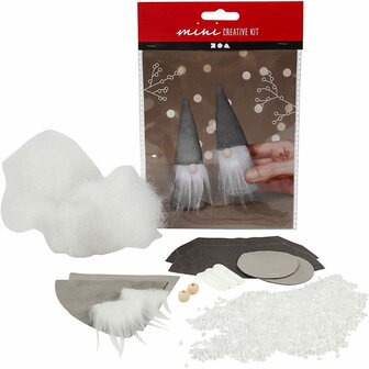 Creative mini kit, grijs, Scandinavische kerstkabouters, H: 12 cm, 1 doos