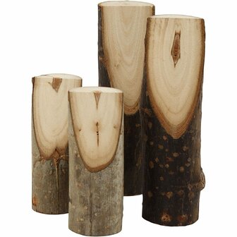 Decoratieve Boomstam - Houten Boomstammen voor Knutselen - DIY Decoratieboomstam - Creatieve Houten Boomdecoratie - Boomstam Decoratie Set - H: 8+12 cm, d: 2,5-3,5 cm - 4 Stuks