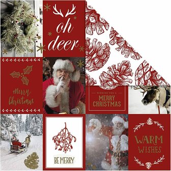 Design Papier - Goud - Rood - Kerstmotieven &amp; Denneappels - 180 grams - Vivi Gade - 3 vellen