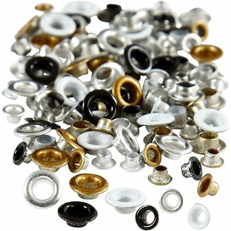 Eyelets, H: 2,9+3,15 mm, d 5+8 mm, gatgrootte 3,2+4,8 mm, 120 stuk/ 1 doos