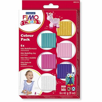 FIMO&reg; Kids Boetseerklei - Extra Kleuren Klei - Kinderklei - Bakklei - Kindvriendelijk - Zacht En Kneedbaar - Extra Kleuren - 42 Gram - 6 Pakjes