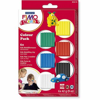 FIMO&reg; Kids Boetseerklei - Standaard Kleuren Klei - Kinderklei - Bakklei - Kindvriendelijk - Zacht En Kneedbaar - Standaard Kleuren - 42 Gram - 6 Pakjes