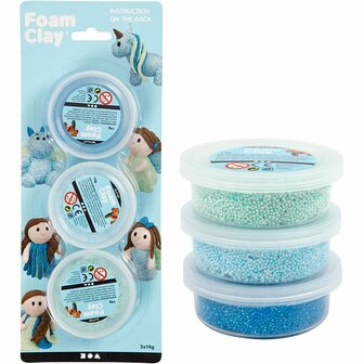 Foam Clay&reg;, blauw, lichtblauw, groen, glitter,metallic, 3x14 gr/ 1 doos