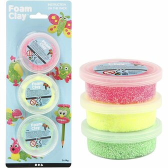 Foam Clay&reg;, lichtgroen, neon roze, neon geel, 3x14 gr/ 1 doos