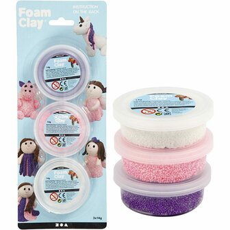 Foam Clay&reg;, roze, paars, wit, glitter,metallic, 3x14 gr/ 1 doos