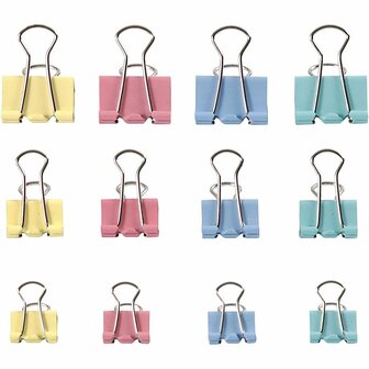 Foldback clips, pastelkleuren, B: 15-19-25 mm, 30 div/ 1 doos