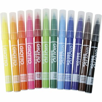 GIOTTO Textielstift, diverse kleuren, lijndikte 4 mm, 12 stuk/ 1 doos