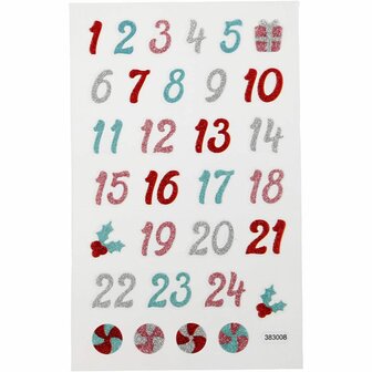 Glitter stickers - advent cijfers - 10x16 cm - 1 vel